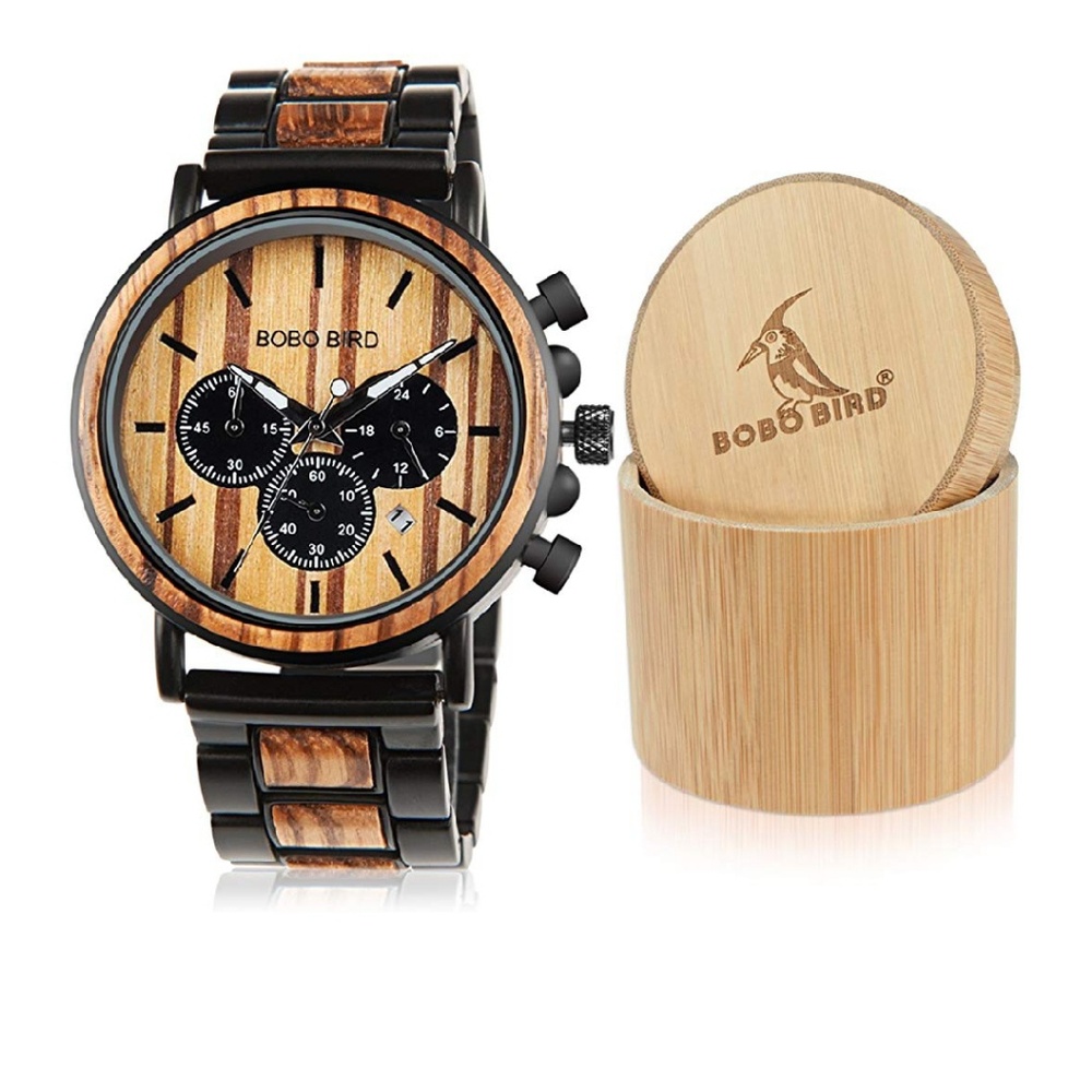 Wooden Men's Stainless Steel Wristwatch